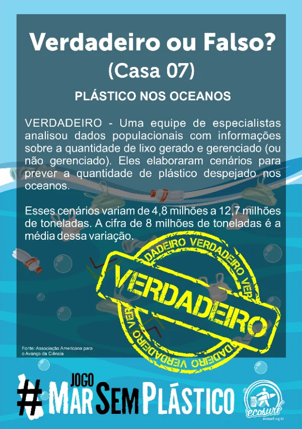 Carta Verdadeiro ou Falso do Jogo Mar Sem Plástico