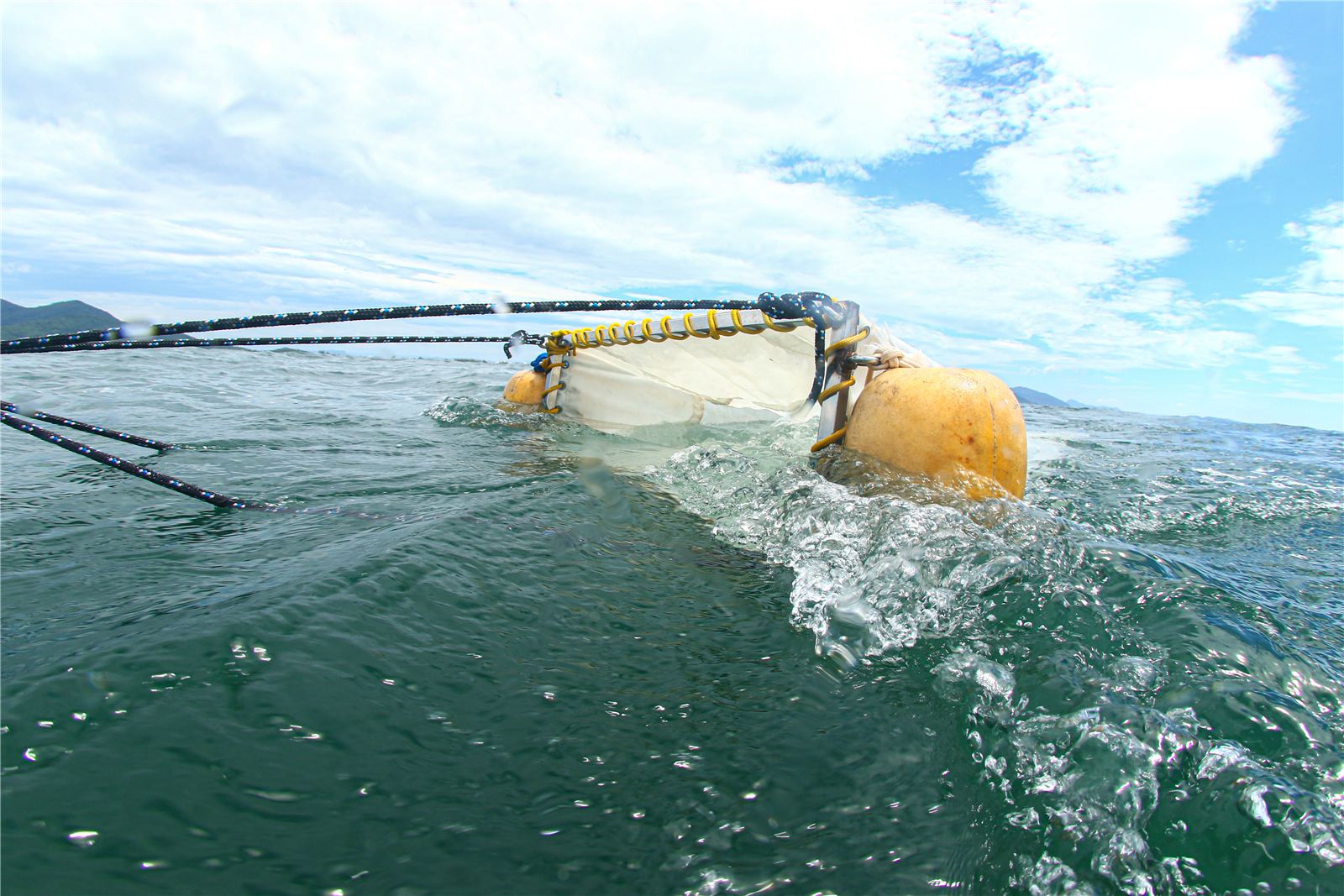 Rede Manta Trawl rebocada ao lado do veleiro
