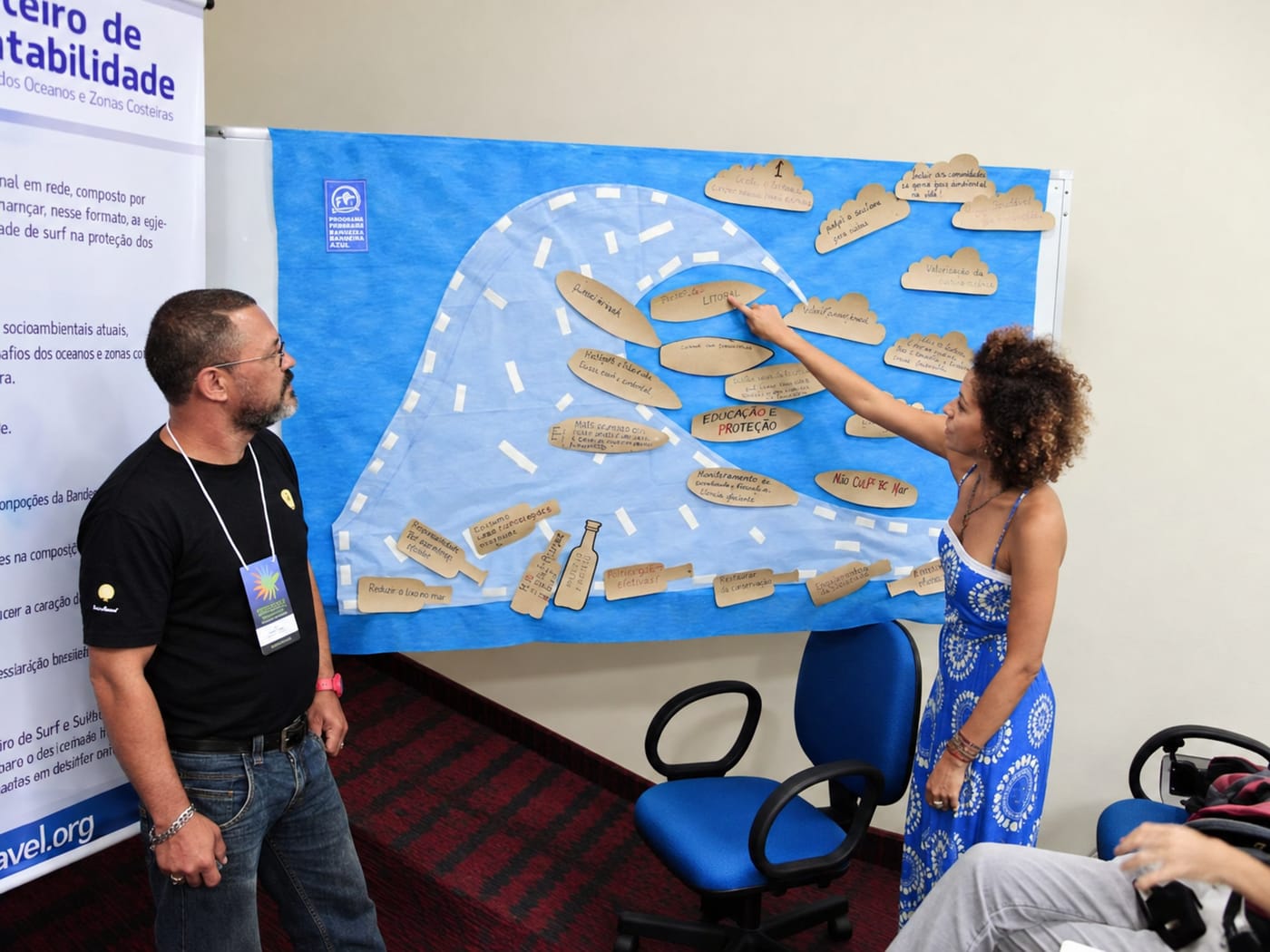 Participante fixa um desejo no painel da onda